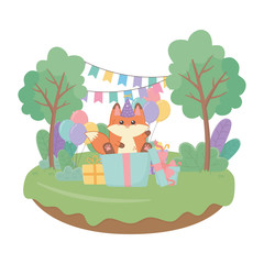 Kawaii fox and happy birthday design