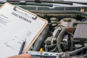 Estimate in a garage for the annual inspection of the car