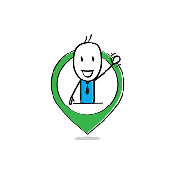 nuthead waved inside the gps icon, hand drawn cartoon style