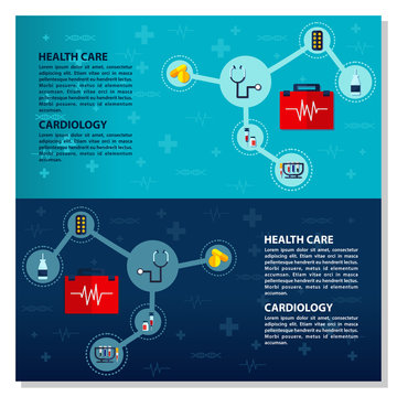 Medical infographic elements data visualization vector design template. Medical Flat Vector Concept. Health and Medical Care Illustration. Medicine arms crossed doctor and laboratory.