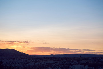 early morning in Cappadocia with mountains in Turkey