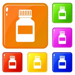 Medicine bottle icons set collection vector 6 color isolated on white background