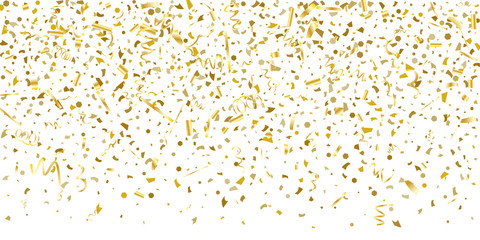 Golden glitter confetti on a white background.