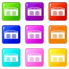 Warehouse factory icons set 9 color collection isolated on white for any design