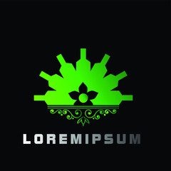 bottle logo icon with flower shape for wine product