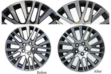 Repairing alloy wheels with metal shadows, before repairing and after repairing
