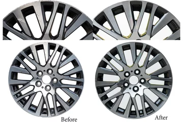Fotobehang Repairing alloy wheels with metal shadows, before repairing and after repairing © Amnatdpp