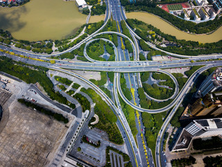 Multilayered road with busy traffic aerial