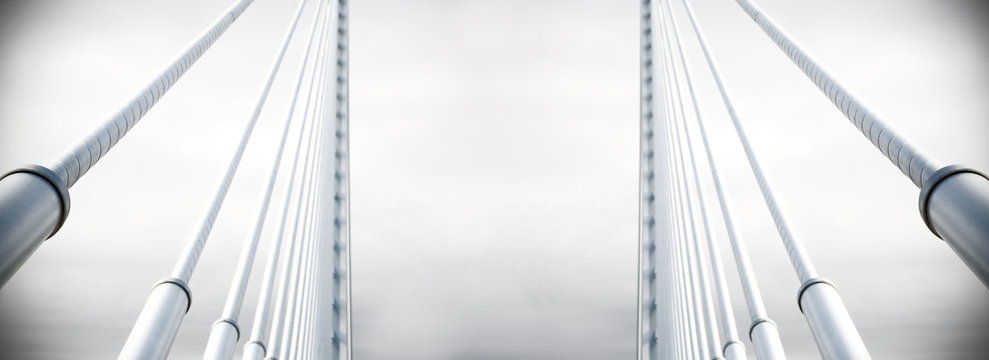 Fondo arquitect&oacute;nico abstracto. Detalle de un puente colgante met&aacute;lico sobre el cielo. Arquitectura e infraestructuras urbanas. Dise&ntilde;o e ingenier&iacute;a en construcci&oacute;n.