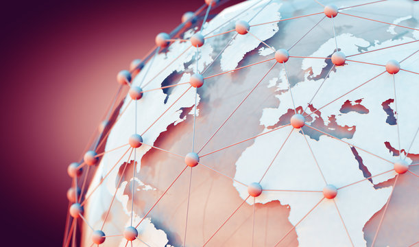 Mapa del mundo y concepto de acuerdos comerciales en internet.Fondo de tecnología y comunicación en red