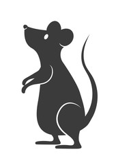 Flat vector illustration of standing black rat or mouse isolated on white background.