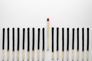 Corona Virus Infektion & ausgebrannt - Streichholz symbolisch für Burnout 