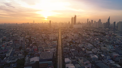 Aerial view of Bangkok capital city traffic.	