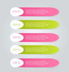 Obraz premium Business infographics template for presentation, education, web design, banners, brochures, flyers. Pink and green tabs. Vector illustration.