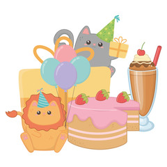 Lion and cat in happy birthday celebration