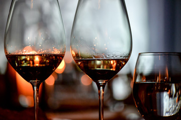glass of wine on table in restaurant