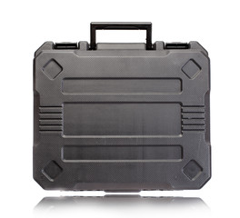 Black plastic tool box isolate on white background