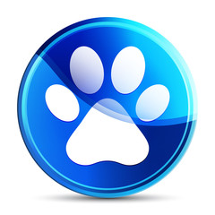 Animal paw print icon glassy vibrant sky blue round button illustration