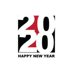 Happy New Year 2020 text design. Brochure design template, card, banner. Vector illustration. Isolated on white background.