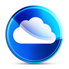 Cloud icon glassy vibrant sky blue round button illustration