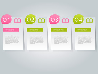 Business infographics template for presentation, education, web design, banners, brochures, flyers. Pink and green tabs. Vector illustration.