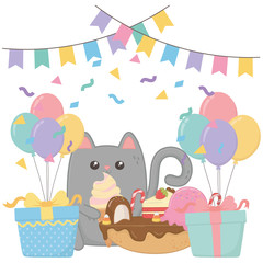 Kawaii cat with happy birthday cake design