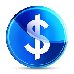 Dollar sign icon glassy vibrant sky blue round button illustration