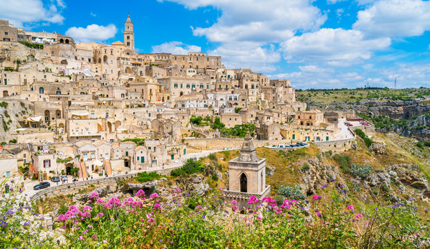 Scenic view of the "Sassi" district in Matera, in the region of Basilicata, in Southern Italy.