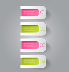 Business infographic template banner for presentation, education, web design, bochure, flyer. Pink and green tabs. Vector illustration.