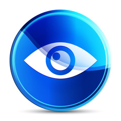 Eye icon glassy vibrant sky blue round button illustration