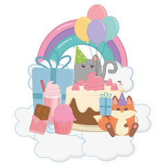 Cat and fox in happy birthday celebration