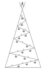 Vector illustration of Christmas tree with theme of downhill run, skiing and cable car