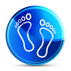 Human two footprints icon glassy vibrant sky blue round button illustration
