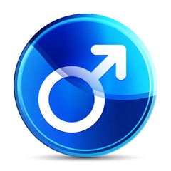 Male symbol icon glassy vibrant sky blue round button illustration