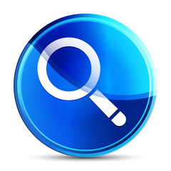 Magnifying glass icon glassy vibrant sky blue round button illustration