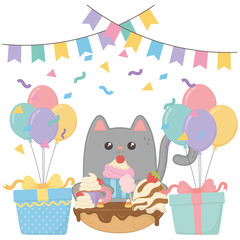 Kawaii cat with happy birthday cake design
