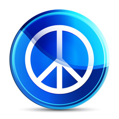 Peace sign icon glassy vibrant sky blue round button illustration