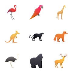 Zoo animals icon set. Cartoon set of 9 zoo animals vector icons for web design isolated on white background