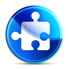 Puzzle icon glassy vibrant sky blue round button illustration