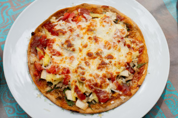  Vegetable pizza in the tray