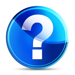 Question mark icon glassy vibrant sky blue round button illustration