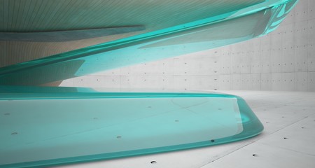 Abstract architectural wood and glass smooth interior of a minimalist house. 3D illustration and rendering.