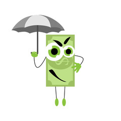Safe money insurance, banknote under umbrella