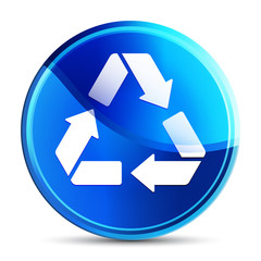 Recycle symbol icon glassy vibrant sky blue round button illustration