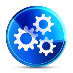 Settings gears icon glassy vibrant sky blue round button illustration
