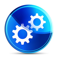 Settings process icon glassy vibrant sky blue round button illustration