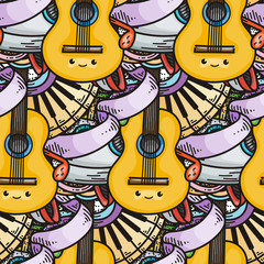 Cartoon cute music doodles. Detailed, with lots of objects background