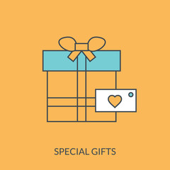 Gift thin line icon, love and package, gift box with hearts sign, vector graphics, a linear pattern on a white background.