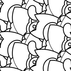 Seamless vector pattern with cute cartoon monsters and beasts. Nice for packaging, wrapping paper, coloring pages, wallpaper, fabric, fashion, home decor, prints etc