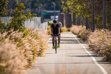 Bike rider along a bike trail in Los Angeles. 